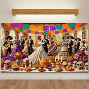 Adorno para fiesta de Día de Muertos colorido Catrinas Bailarinas