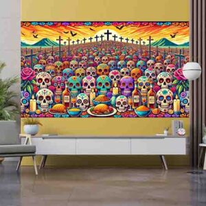 Backdrop para evento de Día de Muertos espectacular Cementerio Iluminado