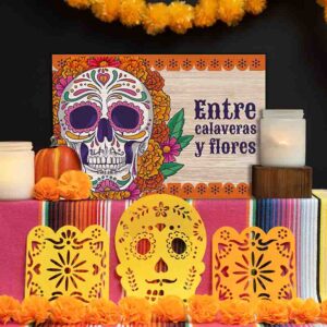 Adornos de día de muertos Entre Calaveras y Flores