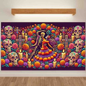 Fondo temático de Día de Muertos para fotografías Panteón Festivo