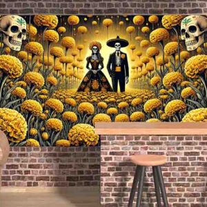 Backdrop decorativo de Día de Muertos para eventos Pareja Eterna