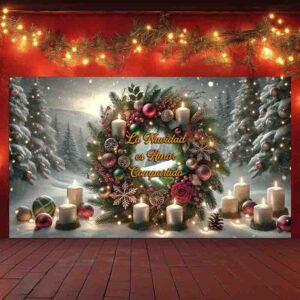 Backdrop Navideño con Corona de Adviento Corona de Esperanza