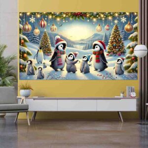 Fondo Navideño con Paisaje Polar Pingüinos en Navidad