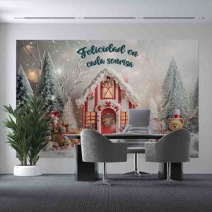 Backdrop Navideño Casa de Jengibre Refugio Nevado ejemplo