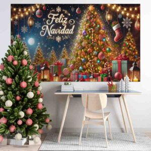 Fondo para Fotos de Fiesta Navideña Navidad Dorada