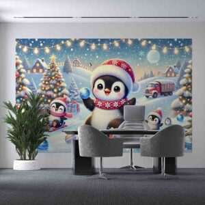Fondo Navideño con Paisaje Polar Diversión Polar