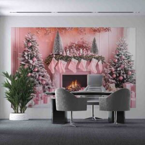 Backdrop Chimenea Navideña Navidad en Rosa