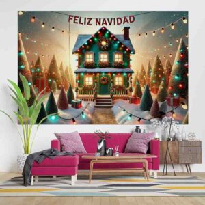 Backdrop Navideño de Guirnaldas para tu Evento Navidad en el Hogar