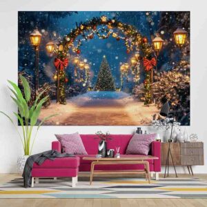 Fondo Navideño de Bosque Nevado Arco de Luz