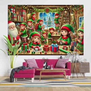 Fondo para Fotos de Navidad Santa y sus Duendes