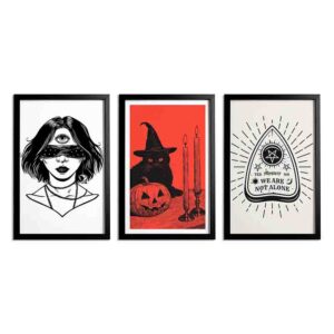 Set Cuadros Vintage Dama de Halloween  3pzas