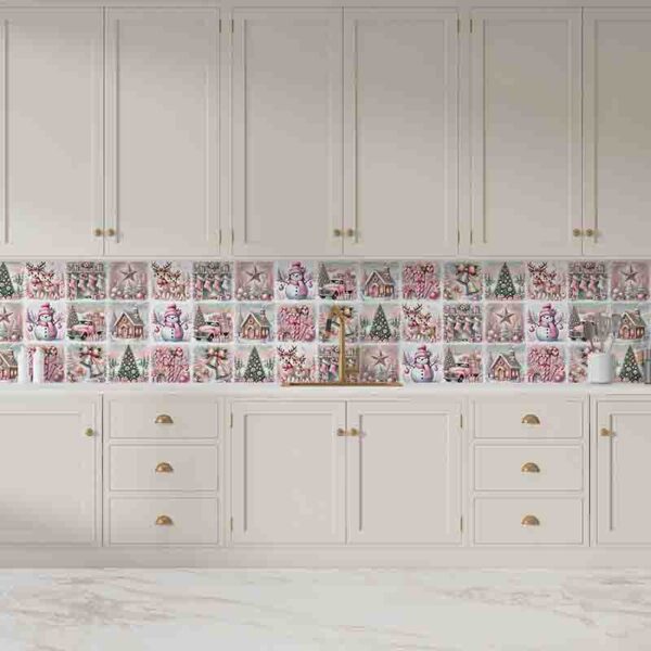 Azulejos Adhesivos Navideños Rosados para Cocina Baño - Image 3