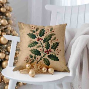 Elegantes cojines navideños estilo botánico sepia vintage MOD. Acebo