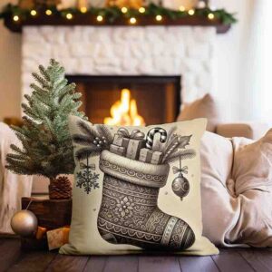 Cojin de santa Claus estilo grabado vintage MOD. Botita Mágica de Sorpresas