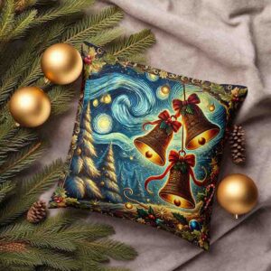 Fundas para cojin navideño estilo Noche estrellada MOD. Campanas de la Navidad