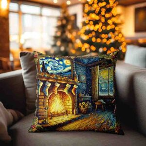 Fundas cojines navideños estilo Noche estrellada MOD. Chimenea Mágica