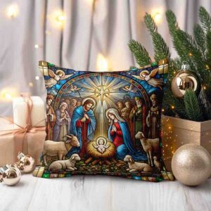 Fundas para cojines de sala navideños estilo vitral MOD. Luz del Nacimiento