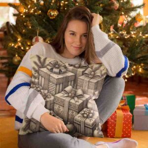 Fundas navideñas para cojines estilo grabado vintage MOD. Montaña de Regalos