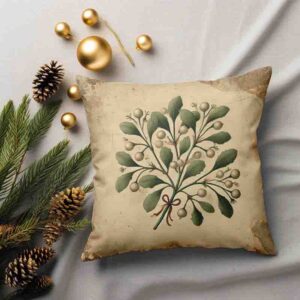 Funda navideña para cojin estilo botánico sepia vintage MOD. Muérdago
