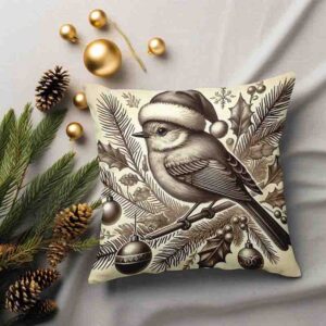 Cojin de santa Claus estilo grabado vintage MOD. Pájaro en Ramas Festivas
