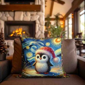 Fundas para cojin navideño estilo Noche estrellada MOD. Pinguinito Polar