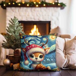 Fundas cojines navideños estilo Noche estrellada MOD. Reno de Nochebuena