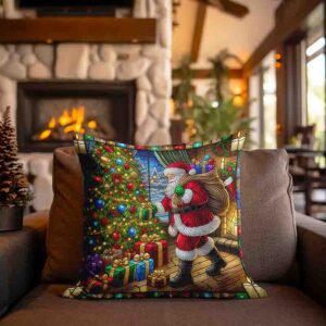 Cojines decorativos navideños estilo vitral MOD. Santa y sus Sorpresas