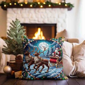 Fundas para cojines de sala navideños estilo vitral MOD. Trineo Mágico