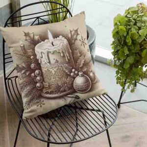Elegante cojines navideños estilo grabado vintage MOD. Vela Brillito de Navidad