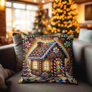Cojines navideños para sala estilo vitral MOD. Villa del Encanto Dulce