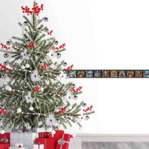 Lujo Navideño Cenefas Adhesivas Decorativas para Paredes Vitral