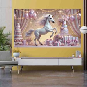 Backdrop photocall feliz cumple unicornio Fiesta de Estrellas