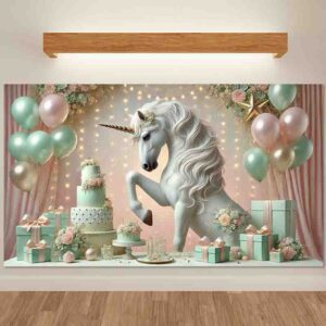 Cumpleaños de Unicornio Backdrop fondo Festejo de Ensueño