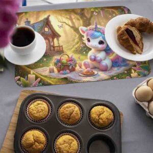 Manteles individuales de unicornio para mesa de fiesta Cabaña de Ensueño