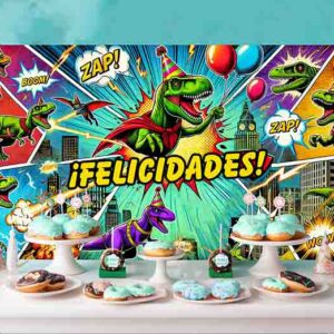Backdrop decoración temática de dinosaurios para cumpleaños Mod.Super Dino en Acción