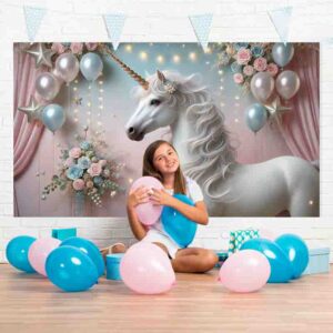 Temática Backdrop fotos decoración unicornio Baile Elegante