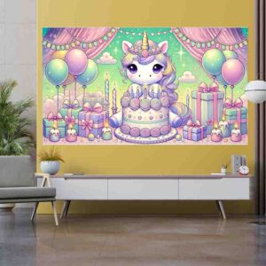 Decoraciones de unicornio para niñas Backdrop Pastel de Arcoíris