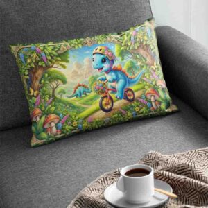 Funda de dinosaurio almohada para niño Mod.Pequeño Ciclista Jurásico