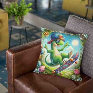 Cojines infantiles decoración de dino bebe Mod.SkaterSaurio