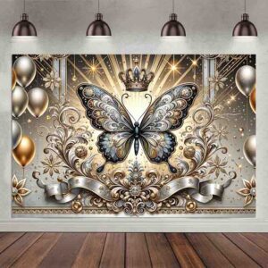 Decoración de mariposas para fiesta Backdrop fotos Mod.Oro y plata
