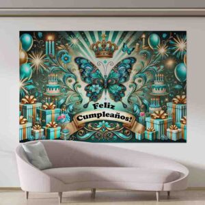 Decoración de mariposas para cumpleaños adultos Backdrop Mod.Blue Celebration