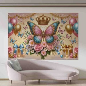 Adornos de mariposas para cumpleaños Backdrop Mod.Gold pink