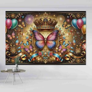 Backdrop photocall decoración con mariposa Mod.Gold Party