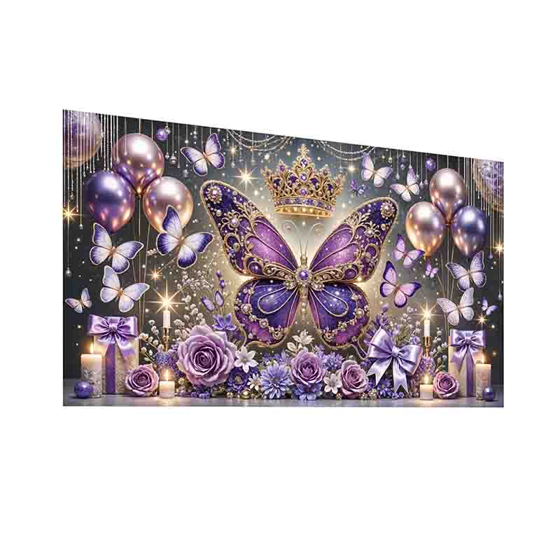 Backdrop decoración temática mariposas Mod.Morado elegance - Imagen 4