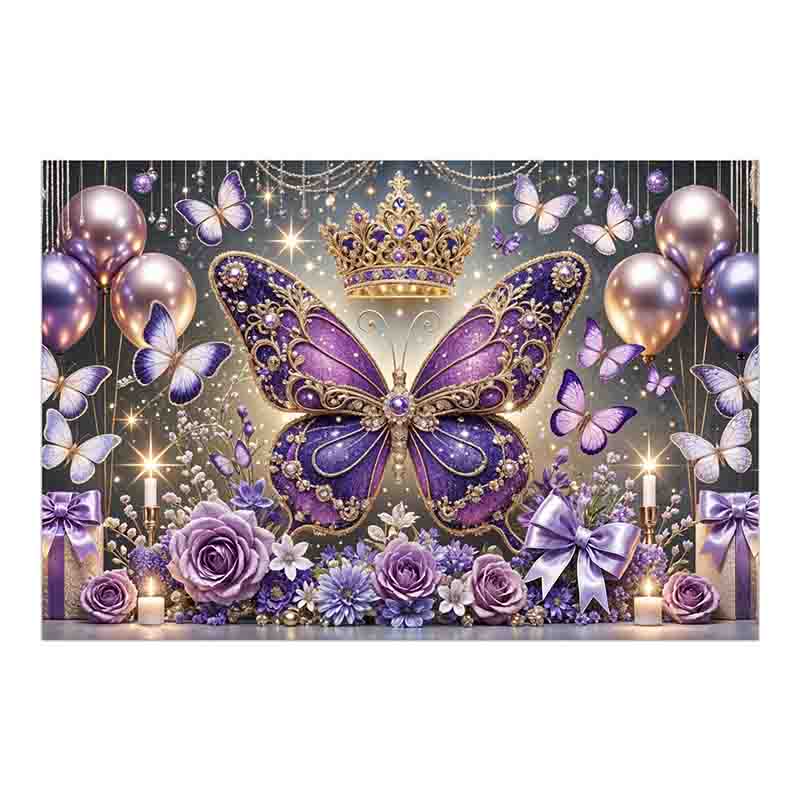 Backdrop decoración temática mariposas Mod.Morado elegance - Imagen 2