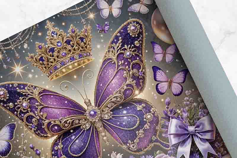 Backdrop decoración temática mariposas Mod.Morado elegance - Imagen 3