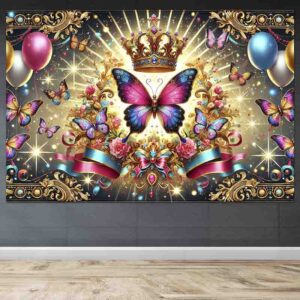 Backdrop temática de mariposas para cumpleaños Mod.Royal Pink