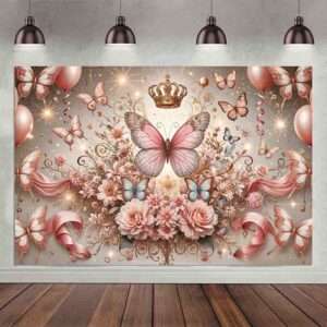Decoración de cumpleaños de mariposas Backdrop photocall Mod.Rosa Delicate