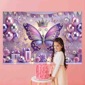 Backdrop photocall decoración de mariposas para cumpleaños Mod.Reino Violeta