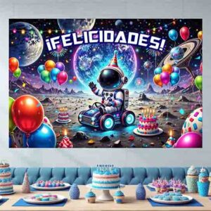 Backdrop photocall decoración para fiesta de astronautas Mod.Cumplemóvil Galáctico